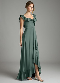 Azazie Lyra Bridesmaid Dresses Sea Moss A-Line Off the Shoulder Stretch Satin Convertible Dress image5