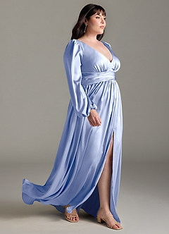 Azazie Norah Brautjungfernkleider A-Linie Stretch-Satin Kleid Eis image10