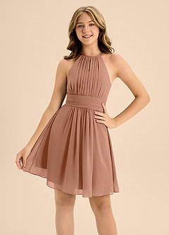 Azazie Bonnie Junior Bronzer A-Line Pleated Chiffon Dress image5