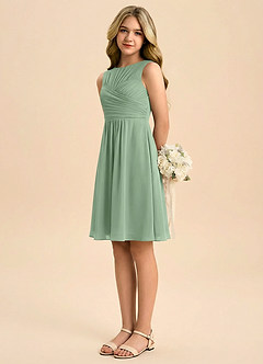 Azazie Skyla Junior Vestido de Matcha de Gasa de Corte en A con Plisado image4