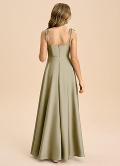 Azazie Popsy Junior Moss Green A-Line Bow Stretch Satin Dress image2