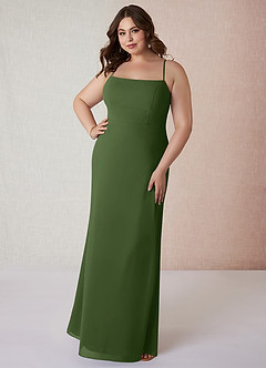Azazie Tayla Bridesmaid Dresses Olive Sheath Square Neckline Chiffon Dress image6