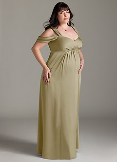 Azazie Rhea vestidos de dama de honor de maternidad Vestido de Corte En A Off The Shoulder Plisado Hasta el suelo Satén Elástico image10