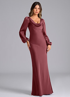 Azazie Melani Final Sale Desert Rose Mermaid Long Sleeve Stretch Satin Dress image4