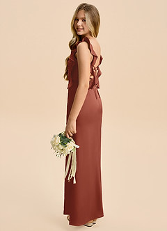 Azazie Jessamine Junior Auburn A-Line Ruched Stretch Satin Dress image5