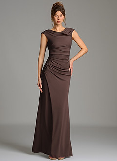 Azazie Chantal Brautjungfernkleider Meerjungfrau-Linie Plissee Premium Stretch Jersey Kleid Ganache image5