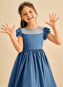 Azazie Toffee Abiti da Ragazza di Fiori Abito Stile Principessa in Raso Opaco Fiocco Crepuscolo image6