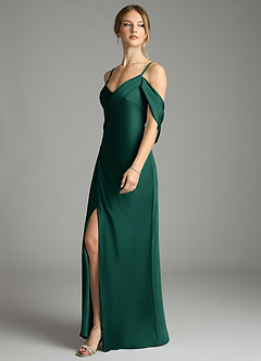 Azazie Malaya Final Sale Emerald Mermaid Pleated Stretch Satin Dress image4