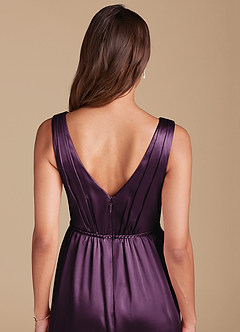 Azazie Tanicia Final Sale Plum A-Line Pleated Metallic Satin Dress image5