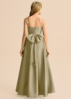 Azazie Rumi Junior Vestido de Musgo Verde de Satén Elástico de Corte en A con Plisado image2