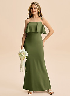 Azazie Galene Junior Havfrue Stræk satin Gulv-længde Junior brudepige Kjole image3