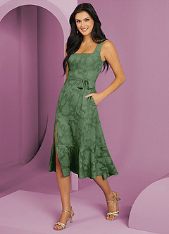 Barbie ♥ Azazie Bridesmaid Dresses Eucalyptus A-Line with Pockets Floral Burnout Dress image3