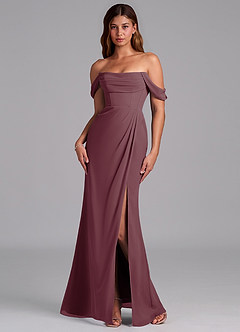 Azazie Johana Jurken voor bruidsmeisjes Converteerbaar Jurk van Chiffon met Zeemeermin Off the Shoulder Sangria image7