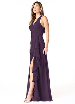Azazie Aviv Robes de demoiselle d'honneur Robe Trapèze en Mousseline de soie Plissée Prune image3