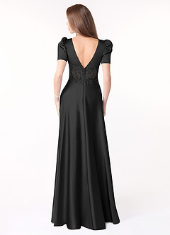 Azazie Sibyl Final Sale Black A-Line Lace Stretch Satin Dress image2
