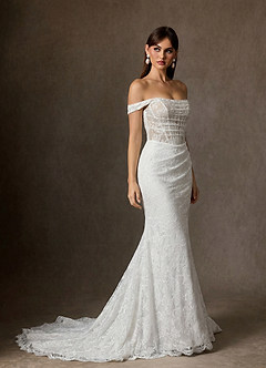 Azazie Idalis 웨딩드레스 인어 레이스 채플 트레인 드레스 image4