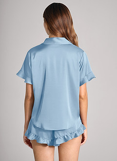 front Matching Color Personalized Embroidered Name Ruffled Short Sleeve Pajama Set