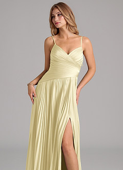 Azazie Vini Abiti da Damigella Abito A-Line in Raso Elasticizzato Plissettato Sorbetto Al Limone image2