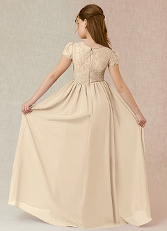 Azazie Delevingne Junior Champagne A-Line Lace Chiffon Dress image2