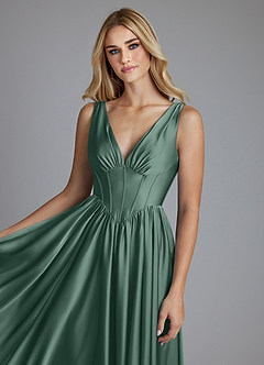 Azazie Delmie Brudtärnklänningar Klä av A-Linje i Stretch Satin Korsett Eukalyptus image7