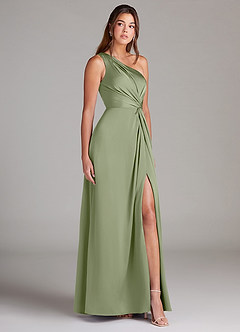 Azazie Brooke Bridesmaid Dresses Pistachio A-Line One Shoulder Stretch Satin Dress image10
