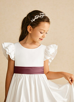 Azazie Aero vestidos de niña de las flores Vestido de Marfil Rosa Del Desierto de Algodón de Corte En A con Plisado image3