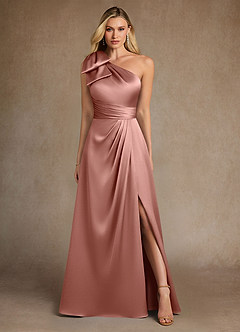 Azazie Easton vestidos de madre de la novia Vestido de Rosetón de Satén Elástico de Corte en A con Hombro unilateral image1