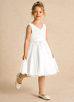 Azazie Butterfly Flower Girl Dresses Ivory A-Line Lace Dress image3