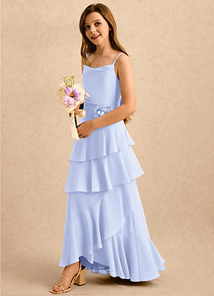 Azazie Indiah Girls Formal Blumenmädchenkleider A-Linie Gestreift Chiffon Kleid Lavendel image4