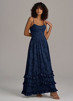 Azazie Lettie Brautjungfernkleider A-Linie Korsett Blumen-Burnout Kleid Dunkelmarine image3