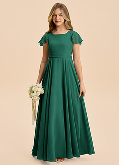 Azazie Cady Junior A-Linie Plissee Chiffon Kleid Smaragd image1