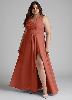 Azazie Karina Bridesmaid Dresses Clay A-Line Pleated Chiffon Dress image6