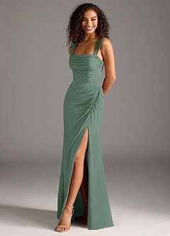 Azazie Jesaphine Bridesmaid Dresses Eucalyptus Sheath Bow Chiffon Dress image4