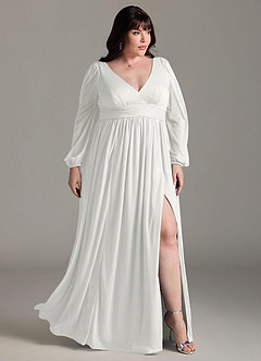 Azazie Norah Abiti da Damigella Abito A-Line in Chiffon con Maniche lunghe e Scollo a V Bianco image9