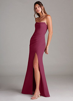 Azazie Leonis Bridesmaid Dresses Mulberry Sheath Strapless Chiffon Convertible Dress image3