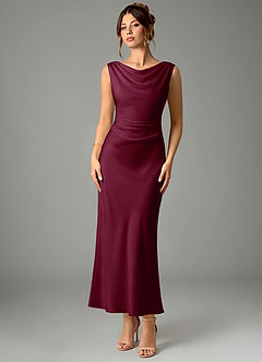 Azazie Kieryn Bridesmaid Dresses Mulberry Mermaid Pleated Stretch Satin Dress image1