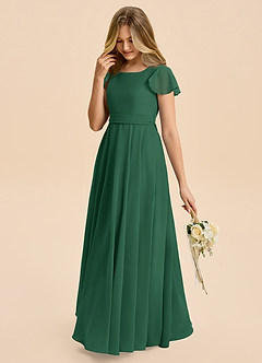 Azazie Cady Junior Dark Green A-Line Pleated Chiffon Dress image5