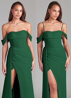 Azazie Amyra Bridesmaid Dresses Dark Green Sheath Off the Shoulder Chiffon Convertible Dress image9