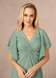 Azazie Mollina Kleider für die Brautmutter A-Linie Rüschen-Flatterärmel Metallisches Netz Kleid Aquamarin image4