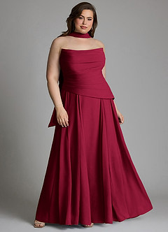 Azazie Gabriela Vestidos de prueba en casa Vestido Borgoña de Gasa de Línea A con Corsé image18