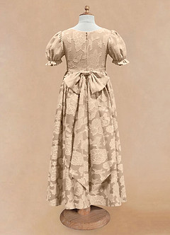 Azazie Joss Flower Girl Dresses Champagne A-Line with Sleeves Floral Burnout Dress image5