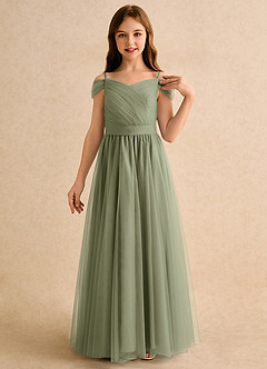 Azazie Yuna Girls Formal Flower Girl Dresses Pistachio A-Line Off the Shoulder Tulle Dress image6