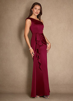 Azazie Hamptons Vestidos para mãe da noiva Vestir Borgonha de Cetim elástico de Linha A com Plissado image3