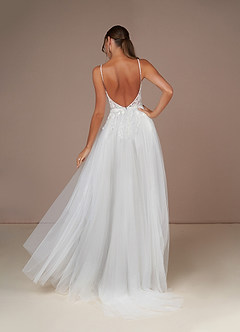 Azazie Celandine Wedding Dresses Diamond White Frost A-Line V-Neck Sequins Tulle Dress image4