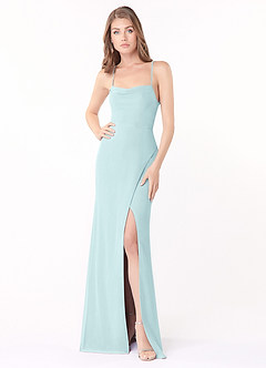 Azazie Maliya Final Sale Eucalyptus Sheath Pleated Chiffon Dress image1