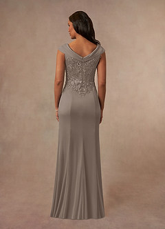 Azazie Calathea Mother of the Bride Dresses Taupe A-Line Lace Dress image3