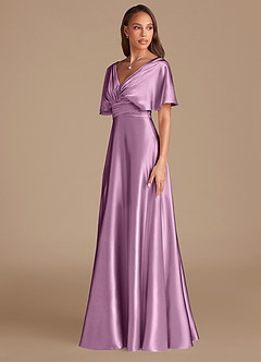 Azazie Pamela Bridesmaid Dresses Wisteria A-Line Pleated Metallic Satin Dress image4