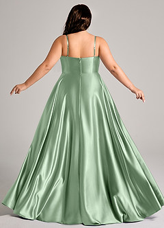 Azazie Elle Bridesmaid Dresses Matcha A-Line with Pockets Metallic Satin Dress image2