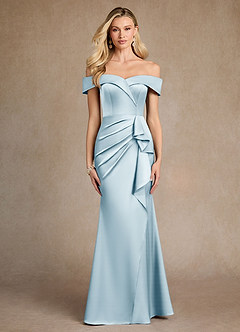 Azazie Laredo Mother of the Bride Dresses Sky Blue Mermaid Off the Shoulder Stretch Satin Dress image1