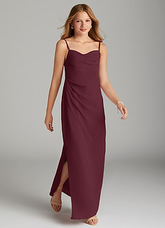 Azazie Mai Junior Vestido de Cabernet de Gasa de Recto con Plisado image4